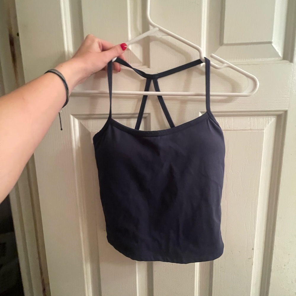 2 Piece Navy Blue Women's Strappy Top and Shorts & Leggings Workout set